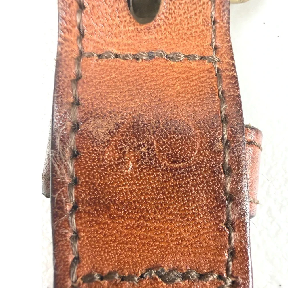 Orvis Mens Leather Canvas Belt Embroidered Tarpon Fish Brown Tan Size 38
